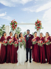 V-neck Half Sleeves Burgundy Chiffon Bridesmaid Dresses, Lovely Bridesmaid Dresses, 2020 Bridesmaid Dresses - RongMoon