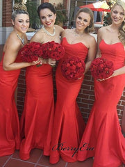 Sweetheart Strapless Bridesmaid Dresses, Red Color Mermaid Bridesmaid Dresses - RongMoon