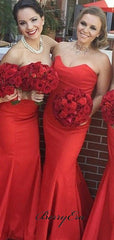 Sweetheart Strapless Bridesmaid Dresses, Red Color Mermaid Bridesmaid Dresses - RongMoon