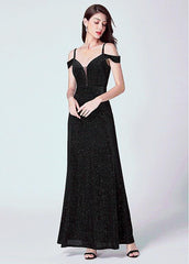 Fleece Spaghetti Straps Long A-line Evening Dress