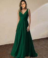 Stylish Pleated V-neck Long Chiffon Backless Bridesmaid Dresses