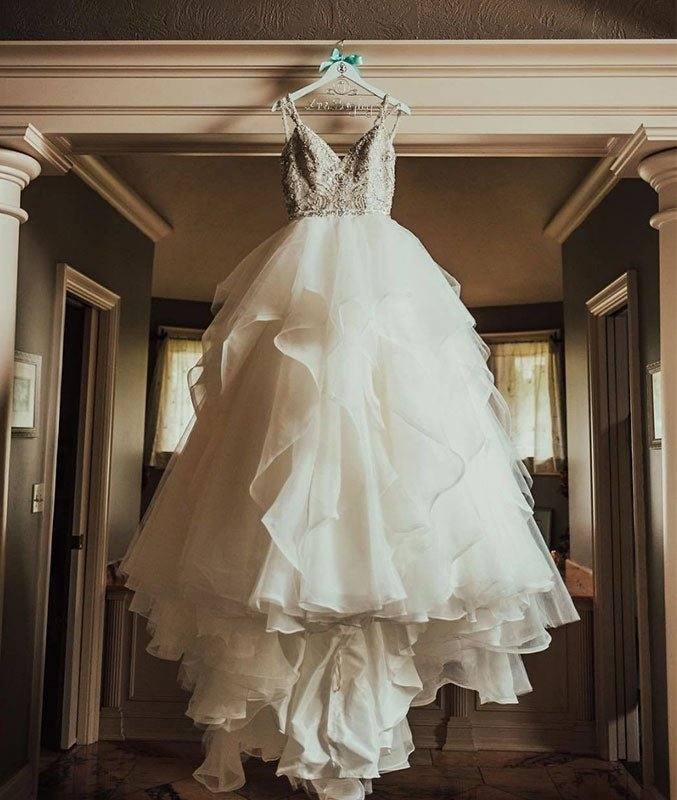 White v neck lace tulle long prom dress, white wedding dress - RongMoon