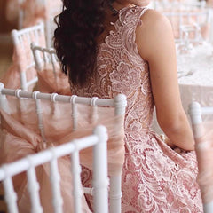 Vintage V Neck Tea Length Lace Wedding Guest Dresses
