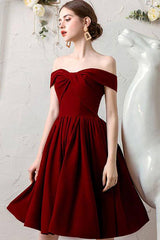 Simple burgundy chiffon short prom dress burgundy homecoming dress - RongMoon