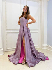 Simple sequin satin long prom dress sequin evening dress - RongMoon