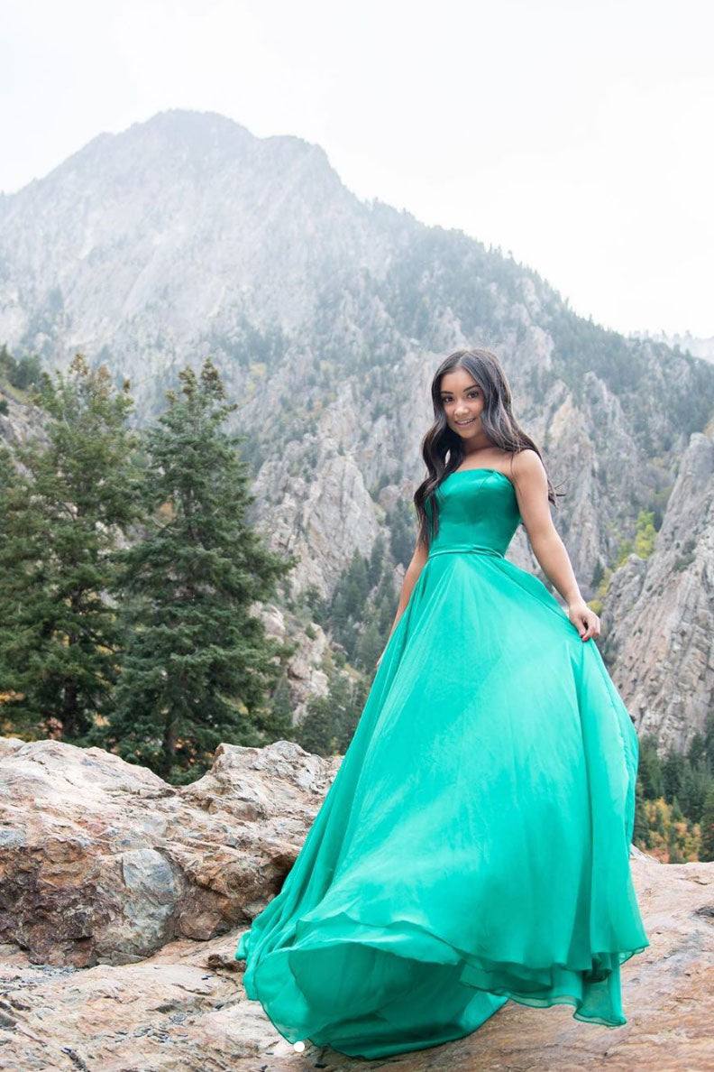 Simple green chiffon long prom dress green formal dress - RongMoon