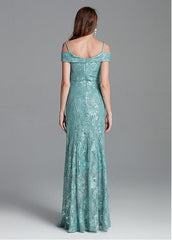 Lace Spaghetti Straps Sequins Mermaid Evening Dress