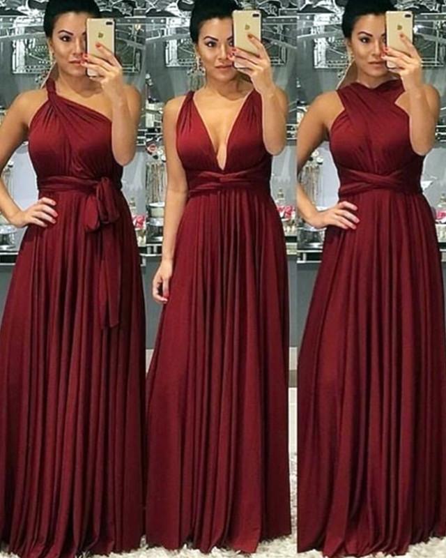 Long Jersey Floor Length Bridesmaid Dresses Convertible Style