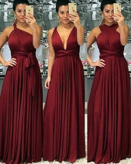 Long Jersey Floor Length Bridesmaid Dresses Convertible Style