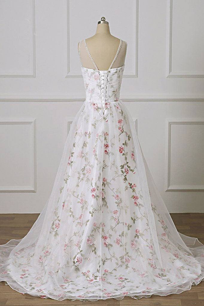 White sweetheart A line tulle long prom dress white formal dress - RongMoon