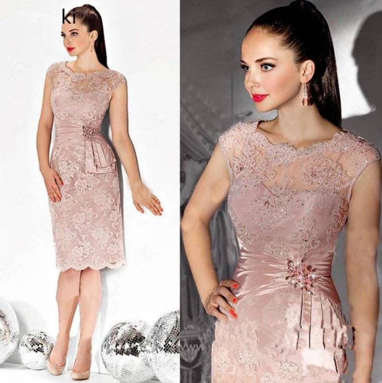 Pink Mother Of The Bride Dresses Sheath Cap Sleeves Lace Crystals Short Wedding Party Dress Mother Dresses For Wedding - RongMoon