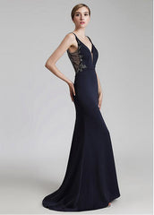 Crystal V-neck Neckline Mermaid Evening Dress With Beadings & Slit