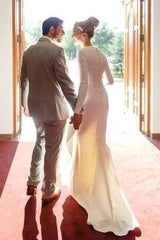Satin Mermaid Trumpet Elegant Long Sleeve Wedding Dress