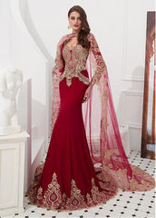 Spandex V-neck Mermaid Evening Dress With Detachable Shawl