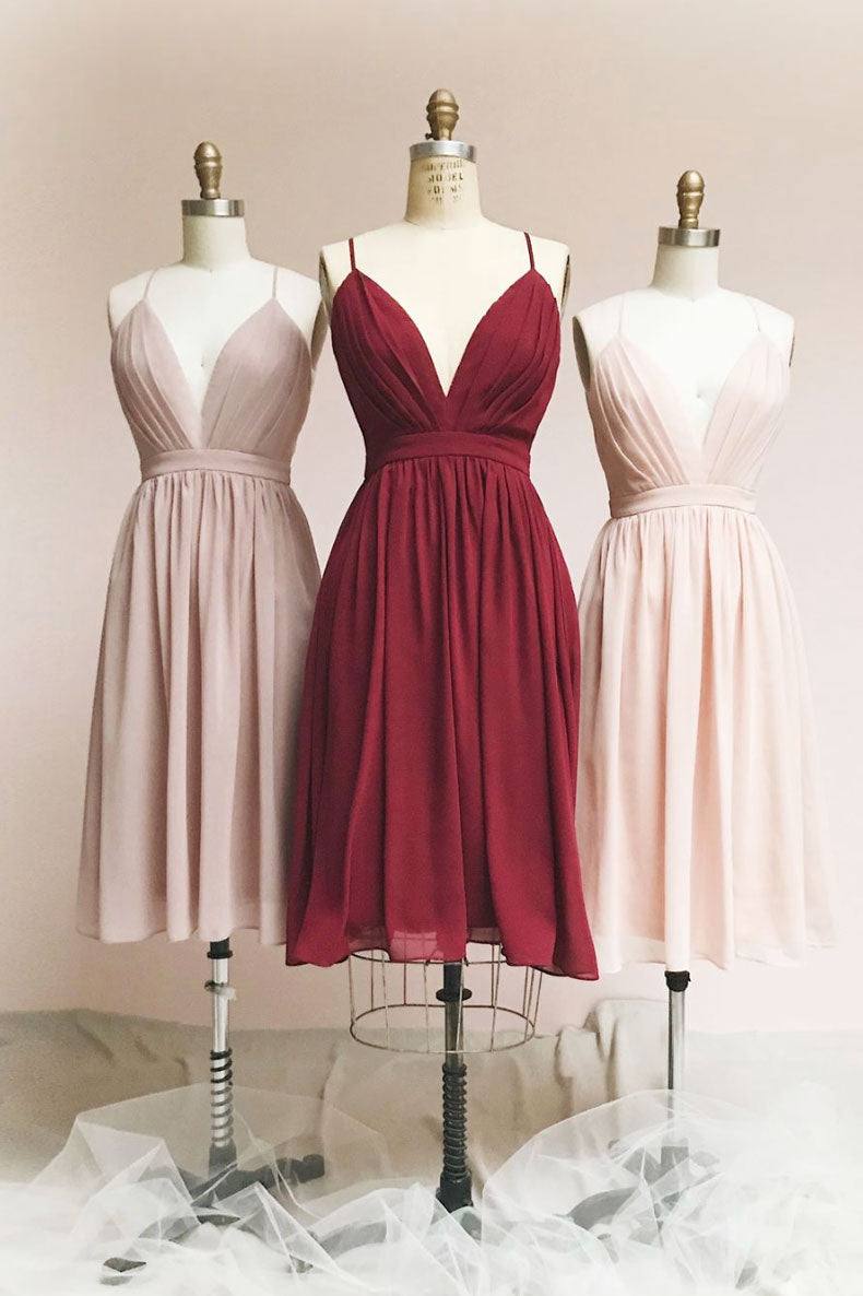 Simple v neck chiffon short prom dress short bridesmaid dress - RongMoon