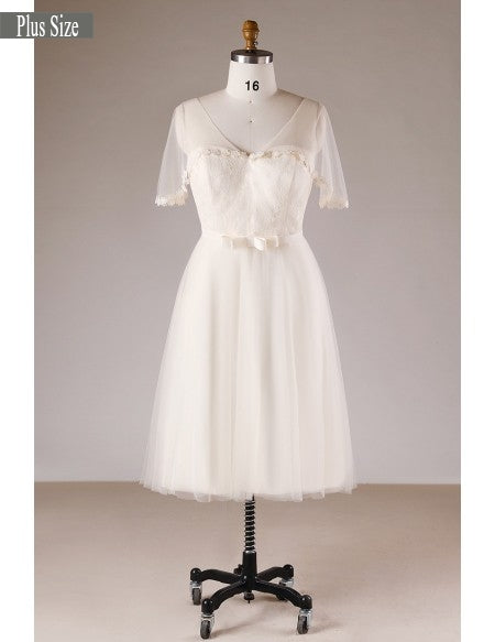 Plus Size Knee Length Short Champagne Appliques Tulle Wedding Dress