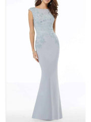 Mermaid / Trumpet Mother of the Bride Dress Elegant Jewel Neck Floor Length Lace Polyester Sleeveless with Beading Appliques - RongMoon