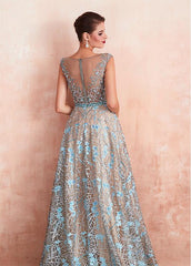 Lace Bateau Neckline A-line Evening Dresses With Beadings