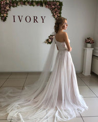One Shoulder Appliques Sexy Backless Tulle A-line Wedding Dress