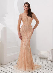 Tulle Jewel Silver Beading Mermaid Evening Dress
