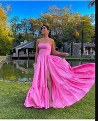 Classic Pink Strapless Prom Dress,Pink Graduation Dress,Formal Gown     cg24963