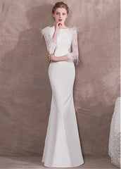 Lace & Spandex Bateau White Mermaid Evening Dress