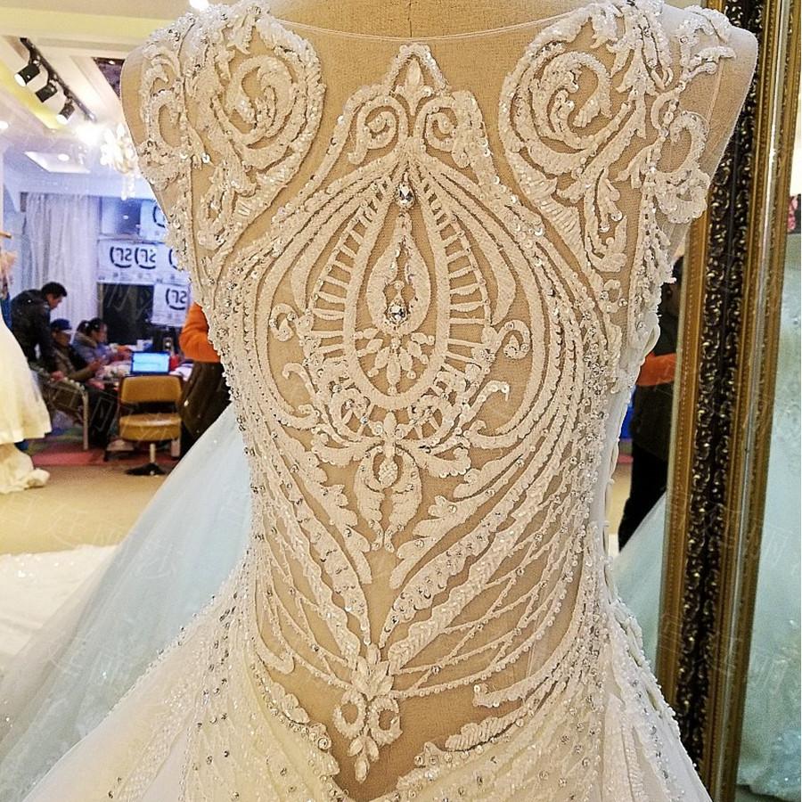 Lace Embroidery Wedding Dresses Ball Gowns With Illusion Back