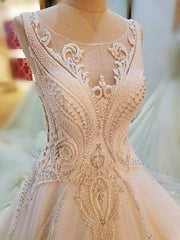 Lace Embroidery Wedding Dresses Ball Gowns With Illusion Back