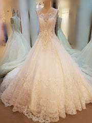 Lace Embroidery Wedding Dresses Ball Gowns With Illusion Back