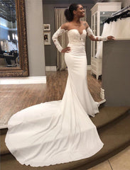 Illusion Neckline Lace Long Sleeves Mermaid Wedding Dresses