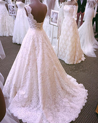 Vintage Cap Sleeves Open Back Lace Wedding Dresses