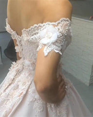 Beautiful Lace Off The Shoulder Ball Gown Satin Dresses
