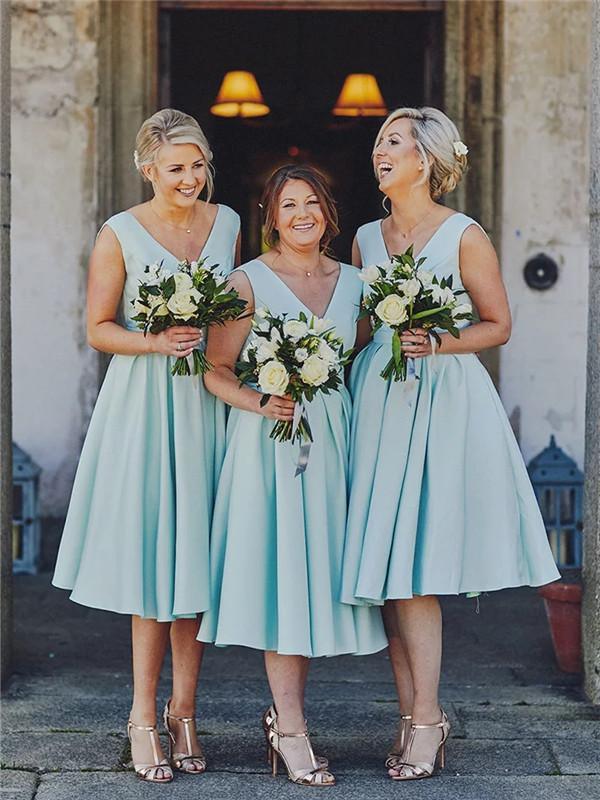 V-neck Short Blue Bridesmaid Dresses, Lovely Bridesmaid Dresses, Simple Bridesmaid Dresses - RongMoon