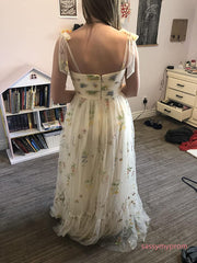 Embroidery Tulle Green Sweetheart A Line Prom Dress