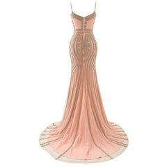 Gold Mermaid Beading Sparkle Tulle Prom Dress