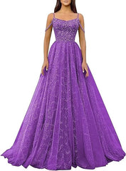 Pink Spaghetti Straps Sequin Tulle Cold Shoulder Prom Dresses