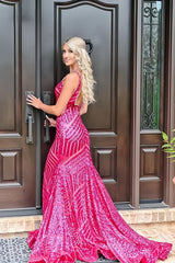 Sequin Fuchsia Mermaid One Shoulder Prom Dress
