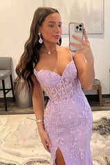 Purple Trumpet Mermaid Lace Up Lace Prom Dress