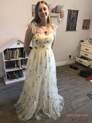 Embroidery Tulle Green Sweetheart A Line Prom Dress