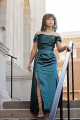Off The Shoulder Satin Trumpet Mermaid Prom Dress With Slit