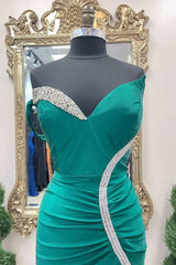 Satin Mermaid Asymmetrical Green Prom Dress with Slit
