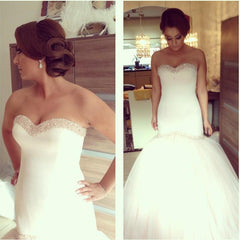 Beading Sweetheart Bodice Corset Satin Mermaid Wedding Dresses