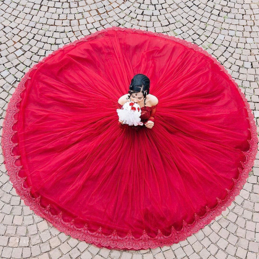 Maroon Tulle Long Sleeves Lace Wedding Dresses Ball Gowns 2017