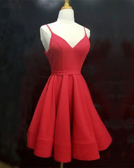 Short Spaghetti Straps V-neck Satin Homecoming Dresses