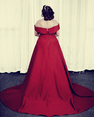 Long Satin Plus Size Prom Dresses Off Shoulder Evening Gown
