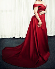 Long Satin Plus Size Prom Dresses Off Shoulder Evening Gown