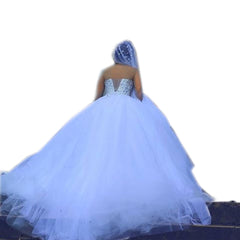 Crystal Pearl Beaded Sweetheart Bodice Corset Tulle Ball Gown Wedding Dresses 2018