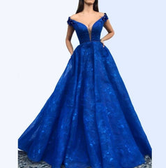 Royal Blue Muslim Evening Dresses A-line V-neck Tulle Lace Beaded Long Islamic Dubai Saudi Arabic Long Formal Evening Gown - RongMoon