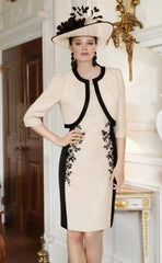 With Jacket Mother Of The Bride Dresses Sheath Knee Length Appliques Plus Size Short Groom Mother Dresses For Wedding - RongMoon