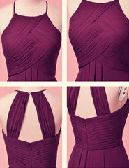 Elegant Pleated Long Chiffon Halter Bridesmaid Dresses